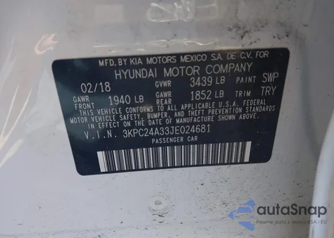 2018 Hyundai Accent Se from USA, damaged, VIN 3KPC24A33JE024681
